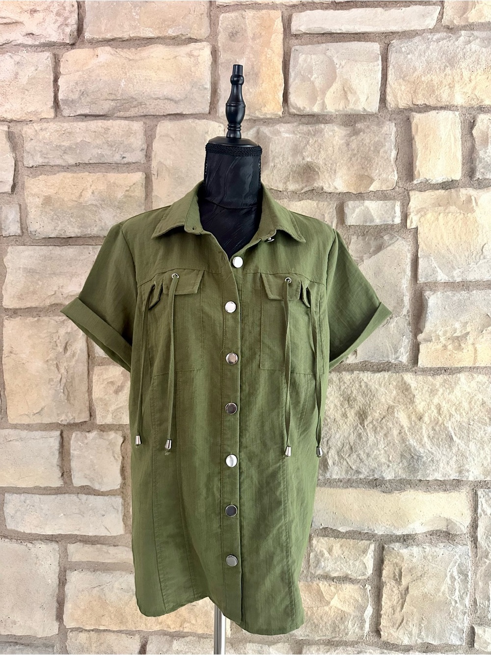 Women's Olive Green Button-Front Utility Top